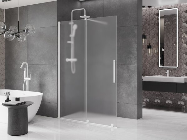 Mexen Velar, sprchová zástěna s posuvnými dveřmi Walk-in 130 x 200 cm, 8mm sklo námraza, bílá matná, 871-130-000-33-20