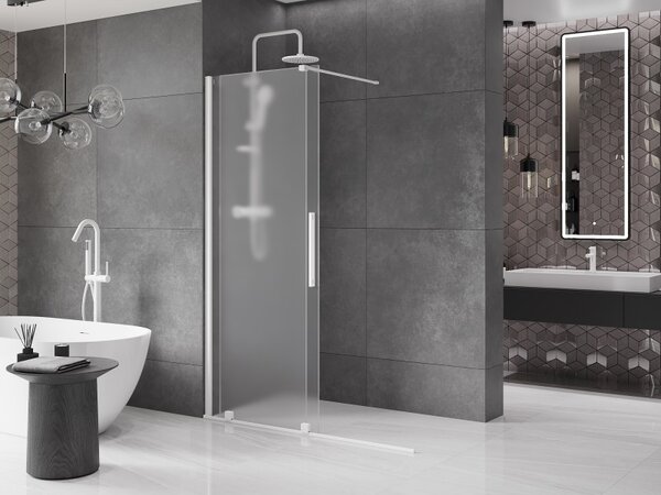 Mexen Velar, sprchová zástěna s posuvnými dveřmi Walk-in 130 x 200 cm, 8mm sklo námraza, bílá matná, 871-130-000-33-20