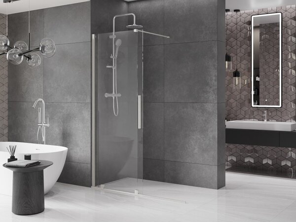 Mexen Velar, sprchová zástěna s posuvnými dveřmi Walk-in 130 x 200 cm, 8mm čiré sklo, broušená ocel, 871-130-000-03-97
