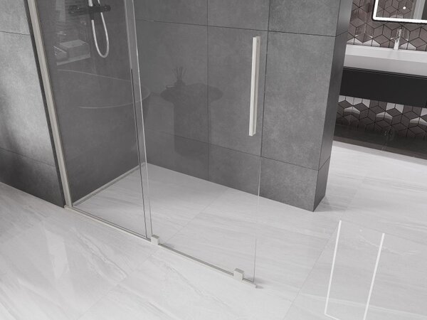 Mexen Velar, sprchová zástěna s posuvnými dveřmi Walk-in 130 x 200 cm, 8mm čiré sklo, broušená ocel, 871-130-000-03-97
