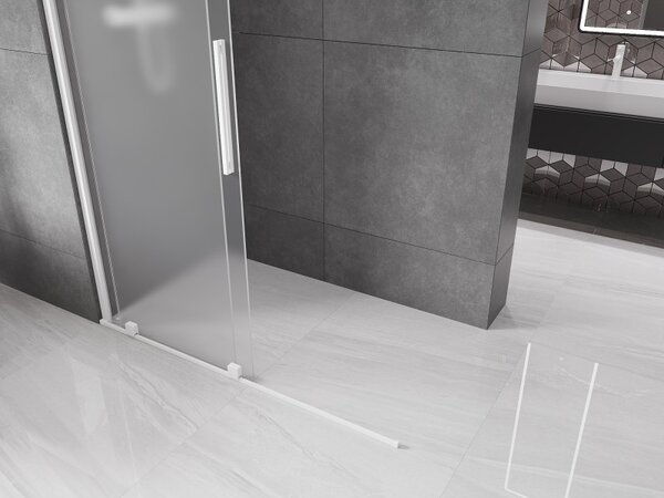 Mexen Velar, sprchová zástěna s posuvnými dveřmi Walk-in 130 x 200 cm, 8mm sklo námraza, bílá matná, 871-130-000-33-20