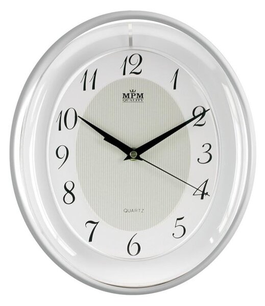 MPM Stříbrné matné oválné nástěnné hodiny MPM E01.2448 (MPM Stříbrné matné oválné nástěnné hodiny MPM E01.2448)