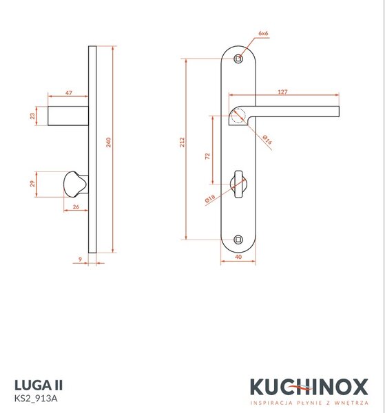 Kuchinox Luga II, klika na dlouhém kování na WC, černá matná, LAV-KS2_913A