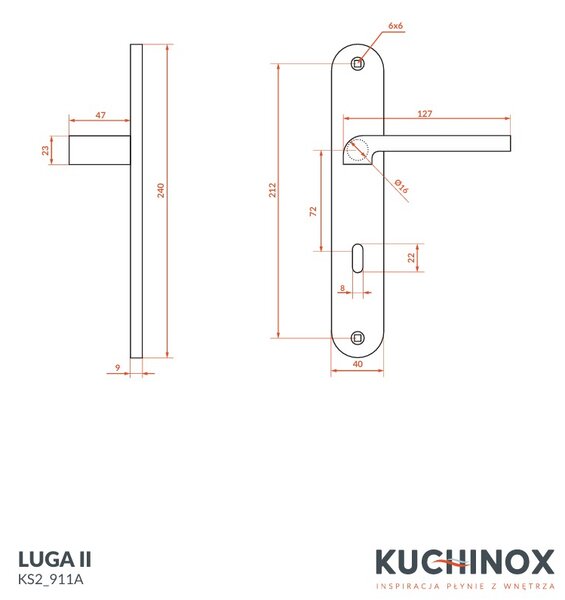 Kuchinox Luga, klika na dlouhém kování s klíčem, černá matná, LAV-KS2_911A