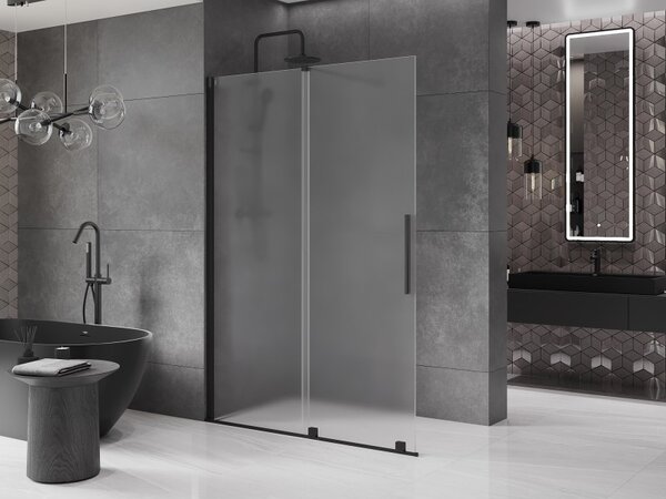 Mexen Velar, sprchová zástěna s posuvnými dveřmi Walk-in 140 x 200 cm, 8mm sklo námraza, černá matná, 871-140-000-33-70
