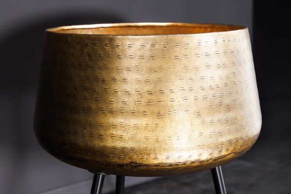 Art deco sada dvou kulatých bronzových kovových květináčů Orbit na vysokých černých nožičkách s kulovitým zakončením 63 cm