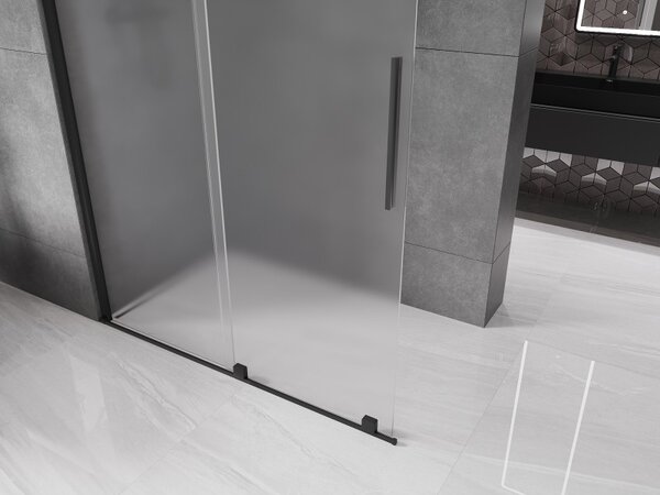 Mexen Velar, sprchová zástěna s posuvnými dveřmi Walk-in 140 x 200 cm, 8mm sklo námraza, černá matná, 871-140-000-33-70