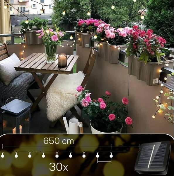 LED Solární dekorační řetěz 30xLED/8 funkcí 500 mAh 6,5 m IP67 teplá bílá