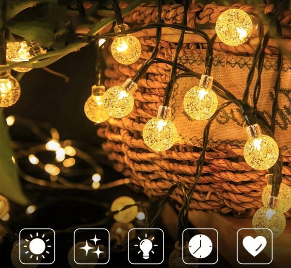 LED Solární dekorační řetěz 30xLED/8 funkcí 500 mAh 6,5 m IP67 teplá bílá