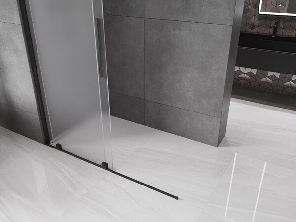 Mexen Velar, sprchová zástěna s posuvnými dveřmi Walk-in 140 x 200 cm, 8mm sklo námraza, černá matná, 871-140-000-33-70