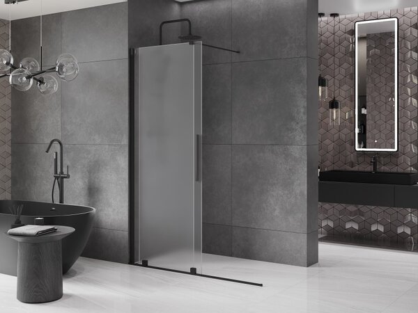 Mexen Velar, sprchová zástěna s posuvnými dveřmi Walk-in 140 x 200 cm, 8mm sklo námraza, černá matná, 871-140-000-33-70