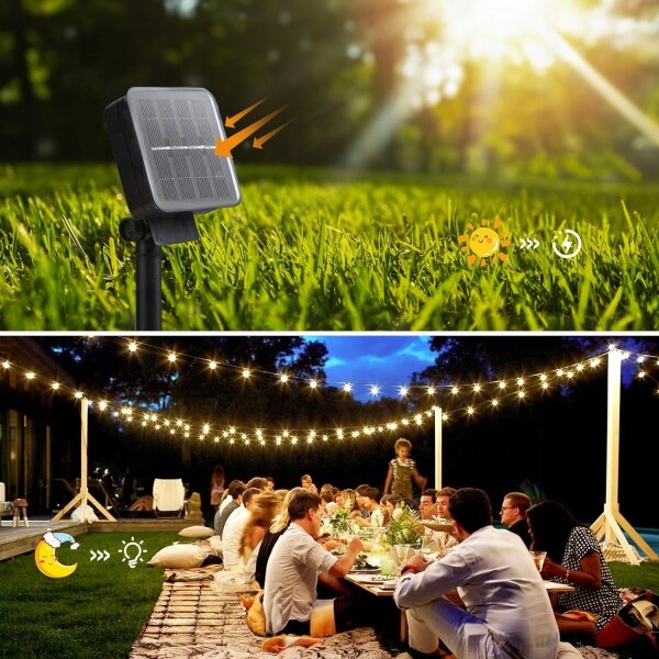 LED Solární dekorační řetěz 30xLED/8 funkcí 500 mAh 6,5 m IP67 teplá bílá