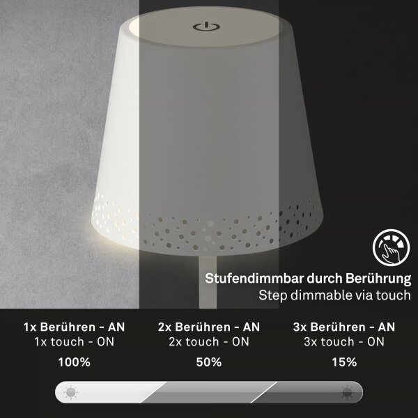 Brilo - LED St nab dotyk stolní lampa KIKI LED/2,6W/5V IP44 2600 mAh bílá