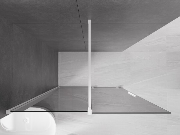 Mexen Velar, sprchová zástěna s posuvnými dveřmi Walk-in 130 x 200 cm, 8mm šedé sklo, bílá matná, 871-130-000-43-20