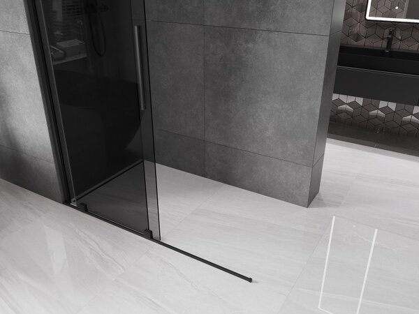 Mexen Velar, sprchová zástěna s posuvnými dveřmi Walk-in 130 x 200 cm, 8mm šedé sklo, černá matná, 871-130-000-43-70