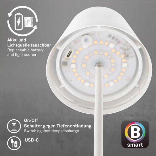 Briloner 7559016-LED RGB St stolní lampa COLORIS 3,5W/5V IP44 2000mAh Wi-Fi Tuya