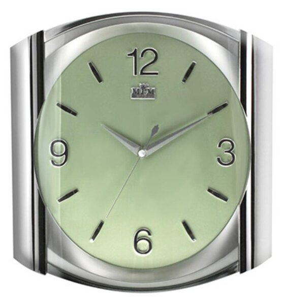 Hranaté plastové hodiny světle zelené/lesklé stříbrné MPM E01.2430