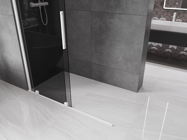 Mexen Velar, sprchová zástěna s posuvnými dveřmi Walk-in 130 x 200 cm, 8mm šedé sklo, bílá matná, 871-130-000-43-20