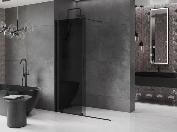 Mexen Velar, sprchová zástěna s posuvnými dveřmi Walk-in 130 x 200 cm, 8mm šedé sklo, černá matná, 871-130-000-43-70