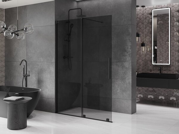 Mexen Velar, sprchová zástěna s posuvnými dveřmi Walk-in 130 x 200 cm, 8mm šedé sklo, černá matná, 871-130-000-43-70