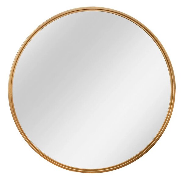 Art deco kulaté nástěnné zrcadlo Auri se zlatým kovovým rámem a zadní výztuží z dýhovaného dřeva 58 cm