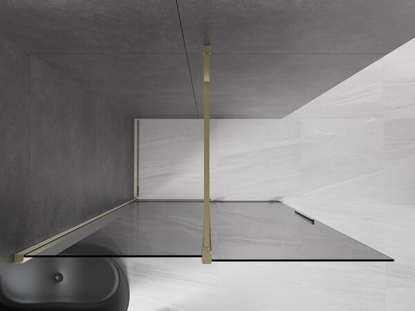 Mexen Velar, sprchová zástěna s posuvnými dveřmi Walk-in 140 x 200 cm, 8mm šedé sklo, zlatá lesklá, 871-140-000-43-50