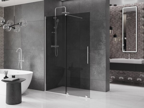 Mexen Velar, sprchová zástěna s posuvnými dveřmi Walk-in 130 x 200 cm, 8mm šedé sklo, chromová, 871-130-000-43-01