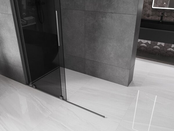 Mexen Velar, sprchová zástěna s posuvnými dveřmi Walk-in 140 x 200 cm, 8mm šedé sklo, grafit broušený, 871-140-000-43-66