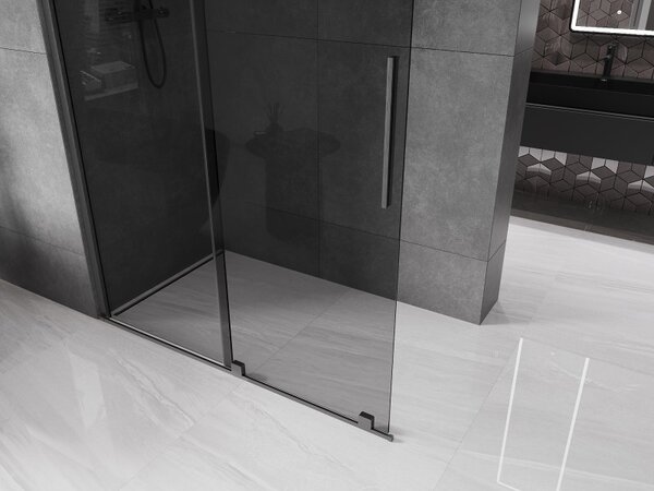 Mexen Velar, sprchová zástěna s posuvnými dveřmi Walk-in 140 x 200 cm, 8mm šedé sklo, grafit broušený, 871-140-000-43-66