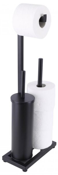 Erga Pap, držák toaletního papíru s WC kartáčem a zásobníkem na papír, černá matná, ERG-YKA-P.PAP-WC-FB