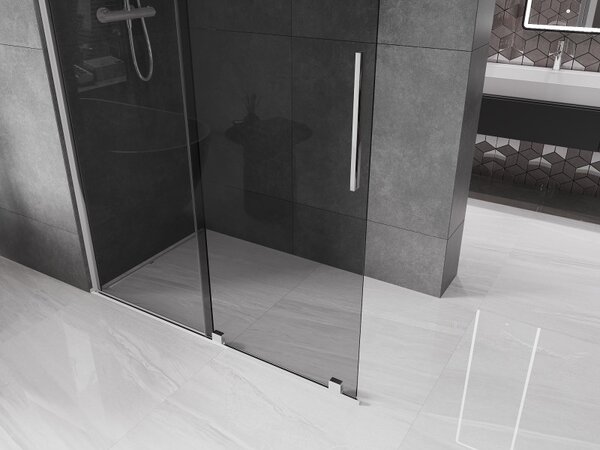 Mexen Velar, sprchová zástěna s posuvnými dveřmi Walk-in 130 x 200 cm, 8mm šedé sklo, chromová, 871-130-000-43-01