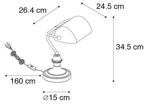 Klasická notářská lampa zlatá s kouřovým zrcadlovým sklem - Banker