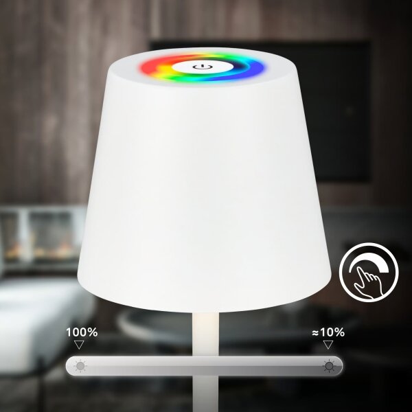 Briloner 7517016 - LED RGB Stm stolní lampa CILANO 3W/5V IP44 2000 mAh bílá
