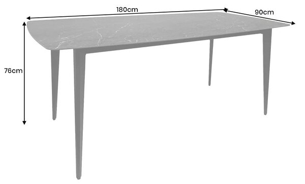 Moderní černý obdélníkový jídelní stůl Tazer s deskou s mramorovým designem a kovovými nohama 180 cm