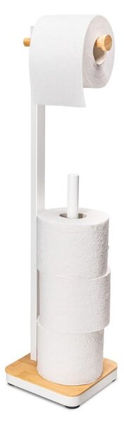 Erga Gasa, držák na toaletní papír se zásobníkem na postavení 62cm, bílá-přírodní hnědá, ERG-YKA-P.GASA-WHT