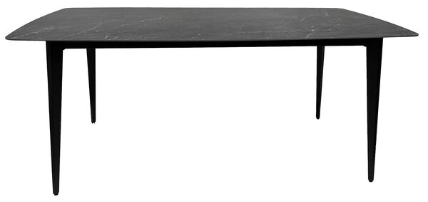 Moderní černý obdélníkový jídelní stůl Tazer s deskou s mramorovým designem a kovovými nohama 180 cm