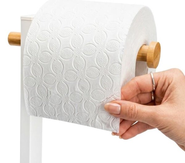 Erga Gasa, držák na toaletní papír se zásobníkem na postavení 62cm, bílá-přírodní hnědá, ERG-YKA-P.GASA-WHT