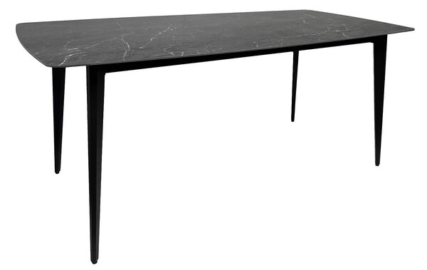 Moderní černý obdélníkový jídelní stůl Tazer s deskou s mramorovým designem a kovovými nohama 180 cm