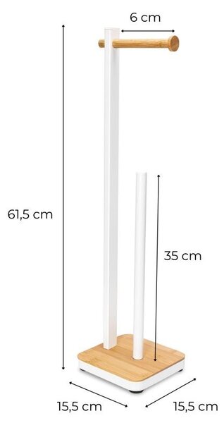 Erga Gasa, držák na toaletní papír se zásobníkem na postavení 62cm, bílá-přírodní hnědá, ERG-YKA-P.GASA-WHT