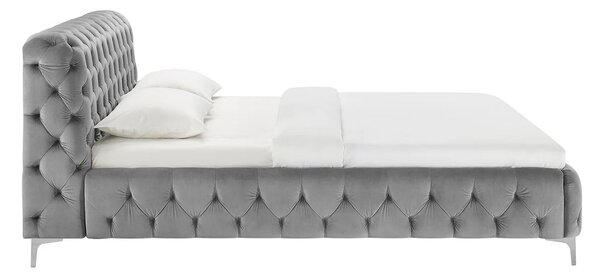 Moderní chesterfield manželská postel Modern Barock s šedým sametovým potahem a diamantovým prošíváním 190 cm