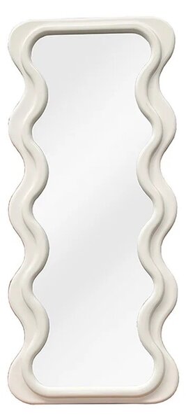 Designové art deco nástěnné obdélníkové zrcadlo Swan s rámem v bílé barvě se zvlněnými bočními stranami 160 cm