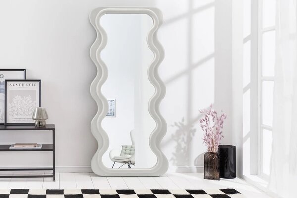 Designové art deco nástěnné obdélníkové zrcadlo Swan s rámem v bílé barvě se zvlněnými bočními stranami 160 cm