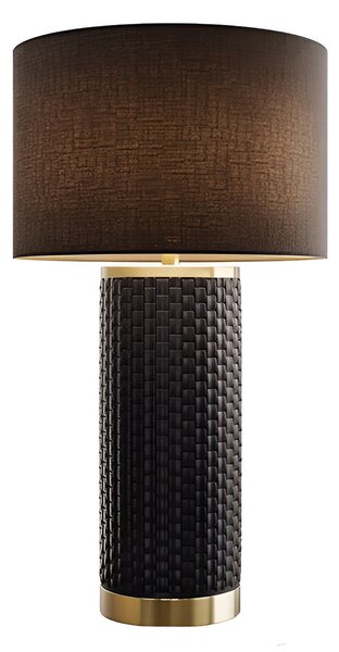 Moderní černá stolní lampa Draconia se zlatými kovovými detaily a keramickou podstavou s pleteným designem 70 cm