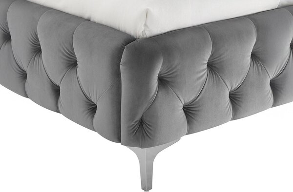 Moderní chesterfield manželská postel Modern Barock s šedým sametovým potahem a diamantovým prošíváním 190 cm
