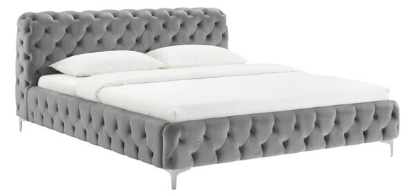 Moderní chesterfield manželská postel Modern Barock s šedým sametovým potahem a diamantovým prošíváním 190 cm