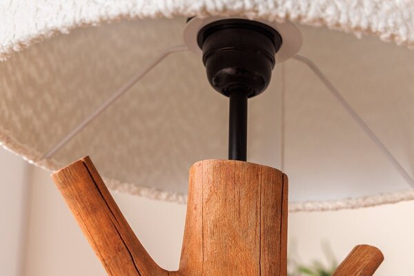 Venkovská stolní lampa Garcinia s hnědou masivní nohou s designem větví a bílým buklé stínítkem 58 cm