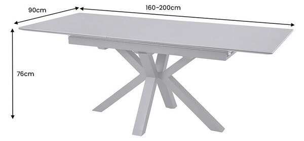Moderní industriální obdélníkový jídelní stůl Marbleux s grafitovou černou rozkládací deskou a kovovou podstavou 200 cm