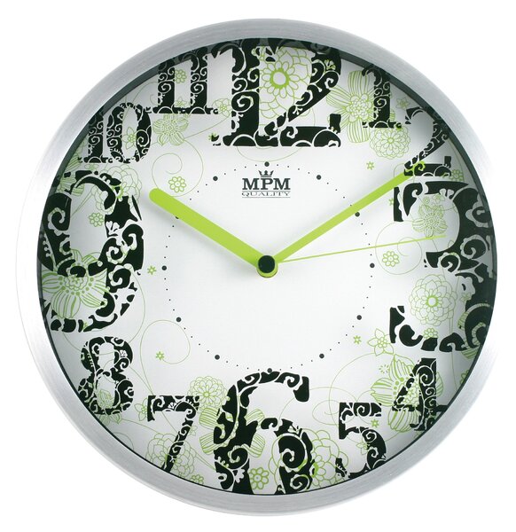 MPM Kulaté stříbrné nástěnné hodiny MPM E01.2524 (MPM Kulaté stříbrné nástěnné hodiny MPM E01.2524)