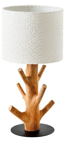 Venkovská stolní lampa Garcinia s hnědou masivní nohou s designem větví a bílým buklé stínítkem 58 cm