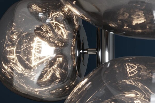 Glamour černá stojací lampa Kalan se sedmi skleněnými stínítky ve tvaru kapek a kulatou kovovou podstavou 168 cm